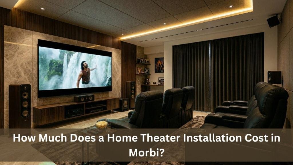 Home theater installation setup with luxury seating and large screen in modern living room